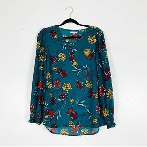 Maurice’s Teal Floral Long Sleeve Top Size L